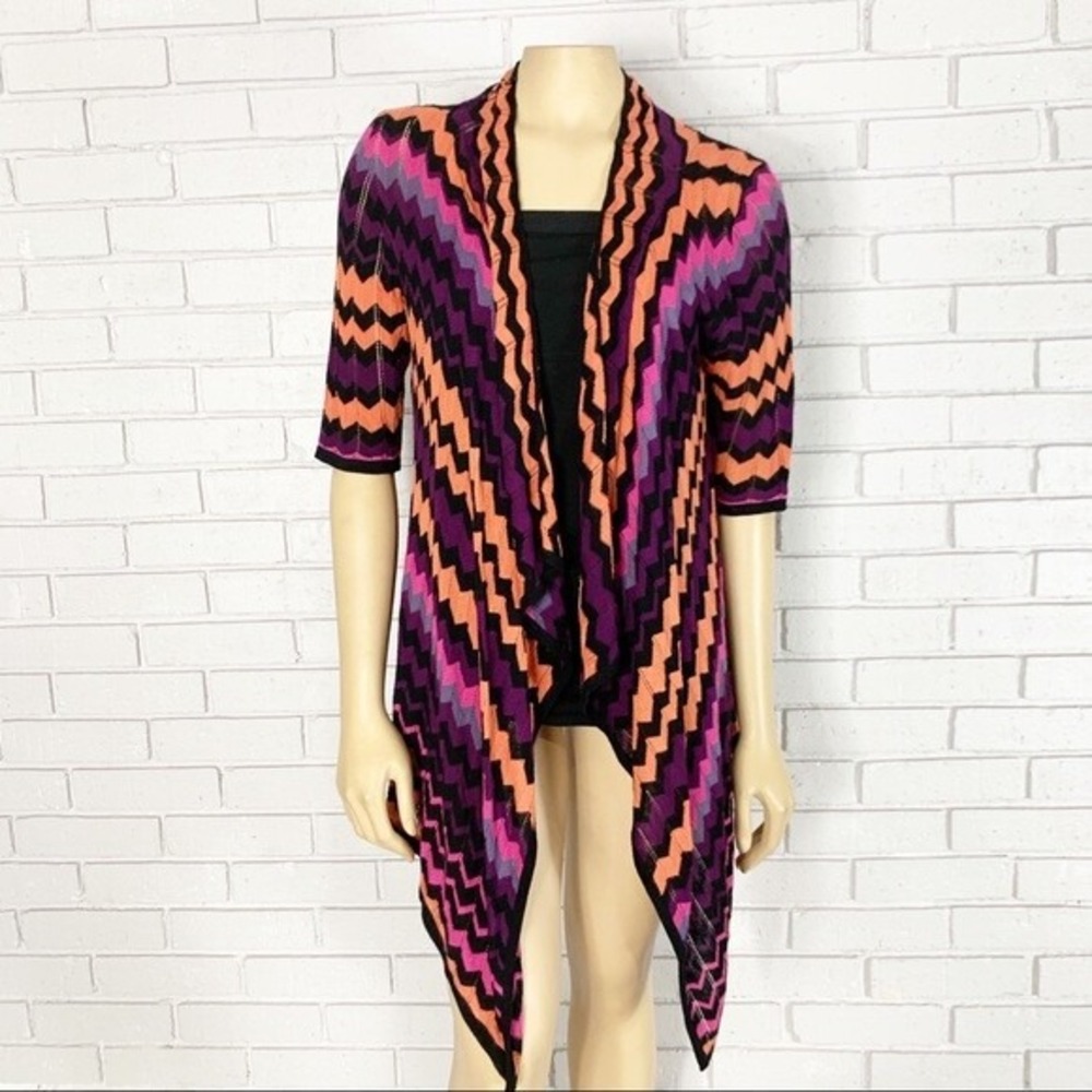 Venue Chevron Zigzag Open Front Cardigan Purple Orange Asymmetrical Sharkbite M